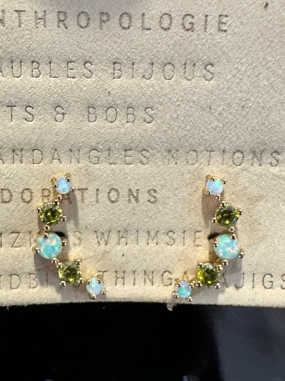 Anthropologie Gold Opal & Peridot Cluster Ear Climbers